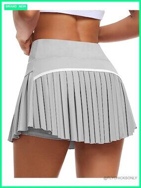 Pleated Tennis Skort with Built-in Shorts & Pockets High Waist Athletic Skirt